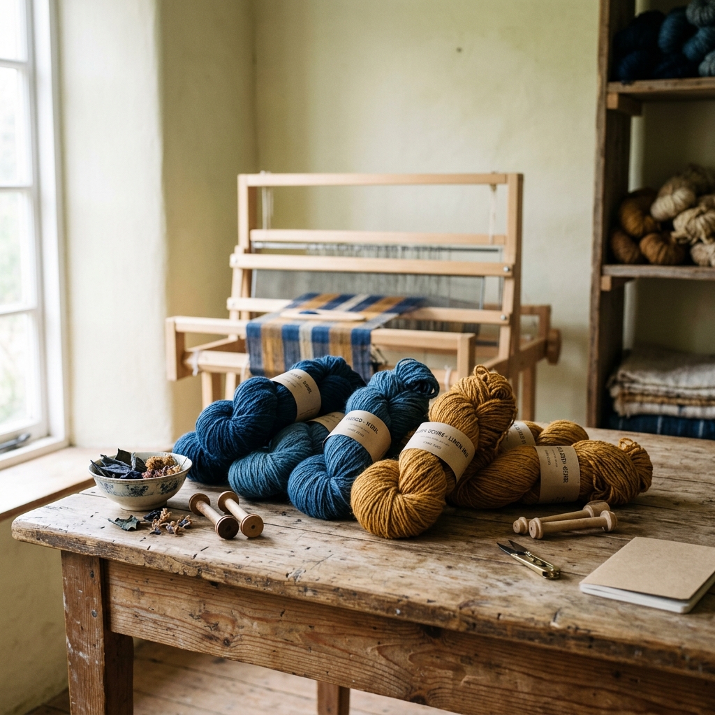 Organic dyed yarn skeins layout