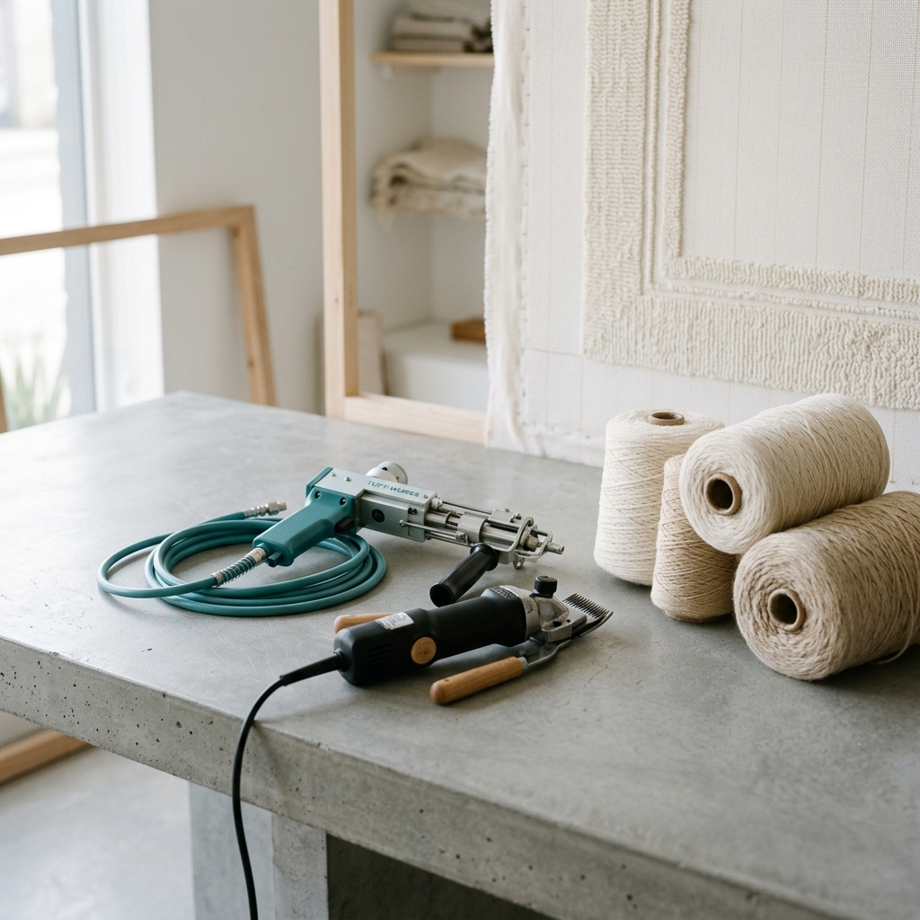 Modern hand-tufted rug tools layout